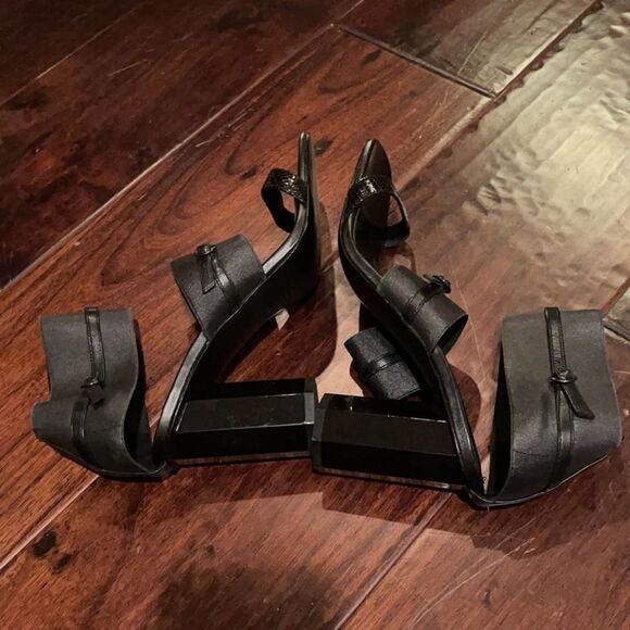 Donald Pliner Buy Black Ankle Strap Black Chunky High Heel Leather Sandals 9.5 - Picture 8 of 11